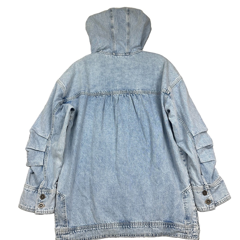 Pilcro Antropologie Denim Pullover Top Jacket Hooded Women's L/XL Pockets Snap - Picture 3 of 13